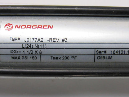 Norgren J0177A2 Rev #3 Pneumatic Tie Rod Cylinder 1-1/2" Bore 7-5/8" Stroke