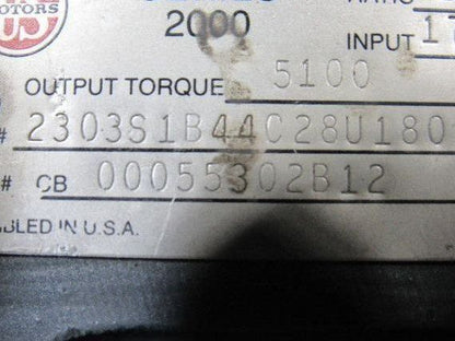 US Motors Series 2000 28:1 Ratio 1750RPM 62.5 Output Thru Shaft Gear Reducer