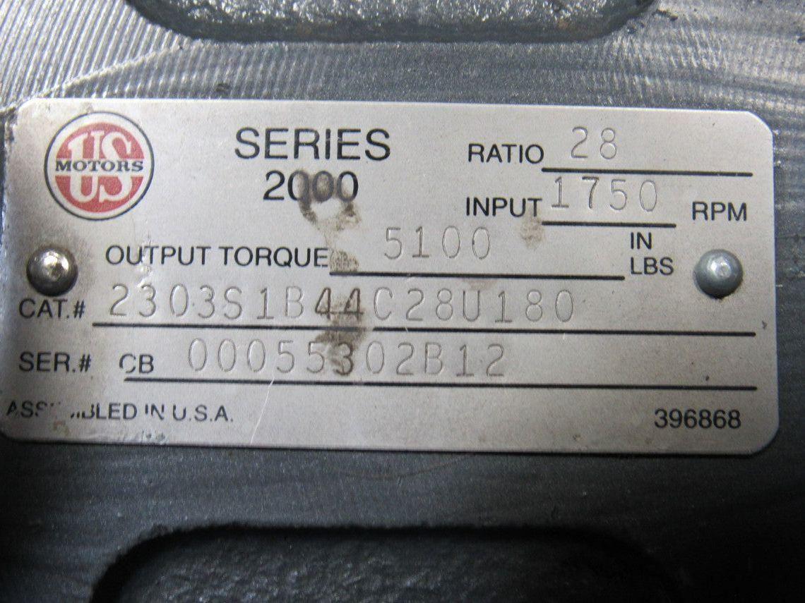 US Motors Series 2000 28:1 Ratio 1750RPM 62.5 Output Thru Shaft Gear Reducer