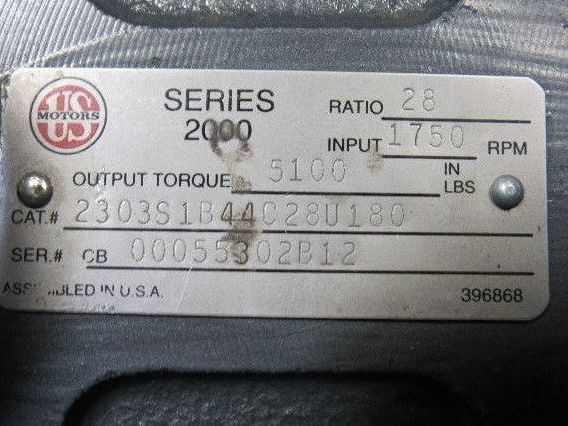 US Motors Series 2000 28:1 Ratio 1750RPM 62.5 Output Thru Shaft Gear Reducer