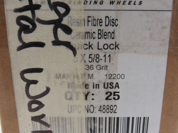 CGW 5" X5/8-11  36 Grit  Quick Lock Ceramic Blend Disc 12200 RPM Max lot of 25