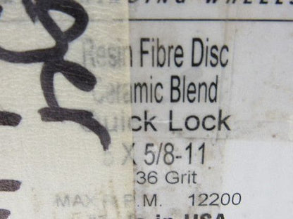 CGW 5" X5/8-11  36 Grit  Quick Lock Ceramic Blend Disc 12200 RPM Max lot of 25