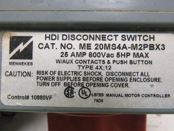 Mennekes ME20MS4A-M2PBX3 25A 600V 5Hp HDI Disconnect Switch
