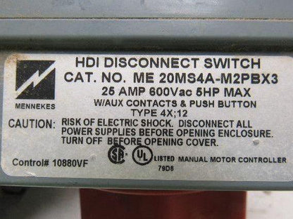 Mennekes ME20MS4A-M2PBX3 25A 600V 5Hp HDI Disconnect Switch