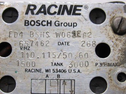Racine Bosch FD4BSHSW06 Solenoid Pilot Operated 3 Position Spool Valve Unit 115V
