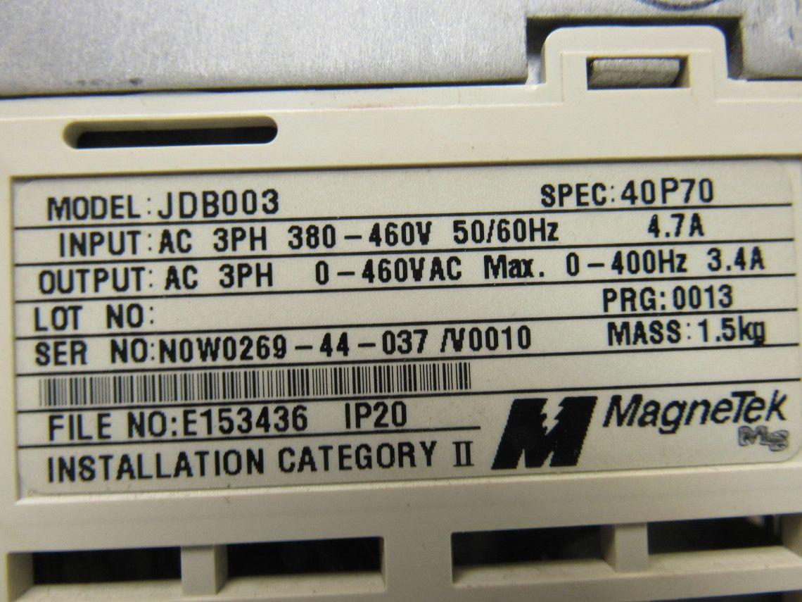 Magnetek JDB003 Variable Speed AC Drive 0-460V 0-400Hz 3.4A 3 Phase