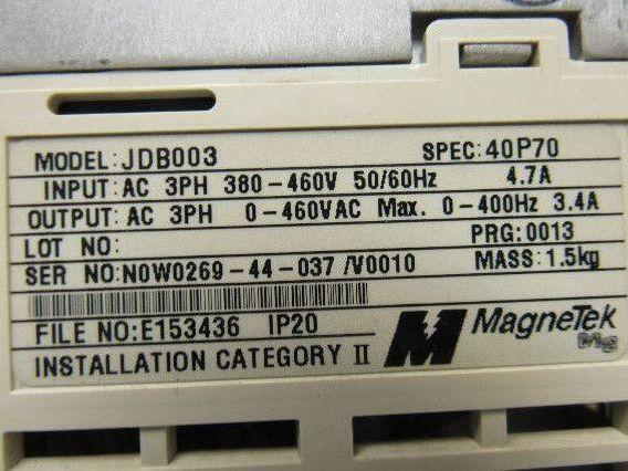 Magnetek JDB003 Variable Speed AC Drive 0-460V 0-400Hz 3.4A 3 Phase