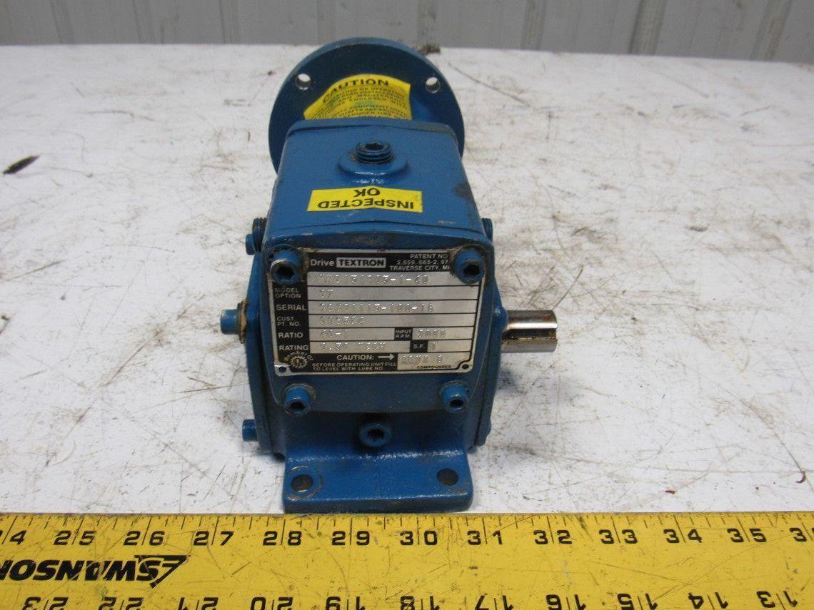 Cone Drive MH015A905-1-40 Gearbox 40:1 Reducer 3000/75rpm 0.5Hp LH 48 Frame