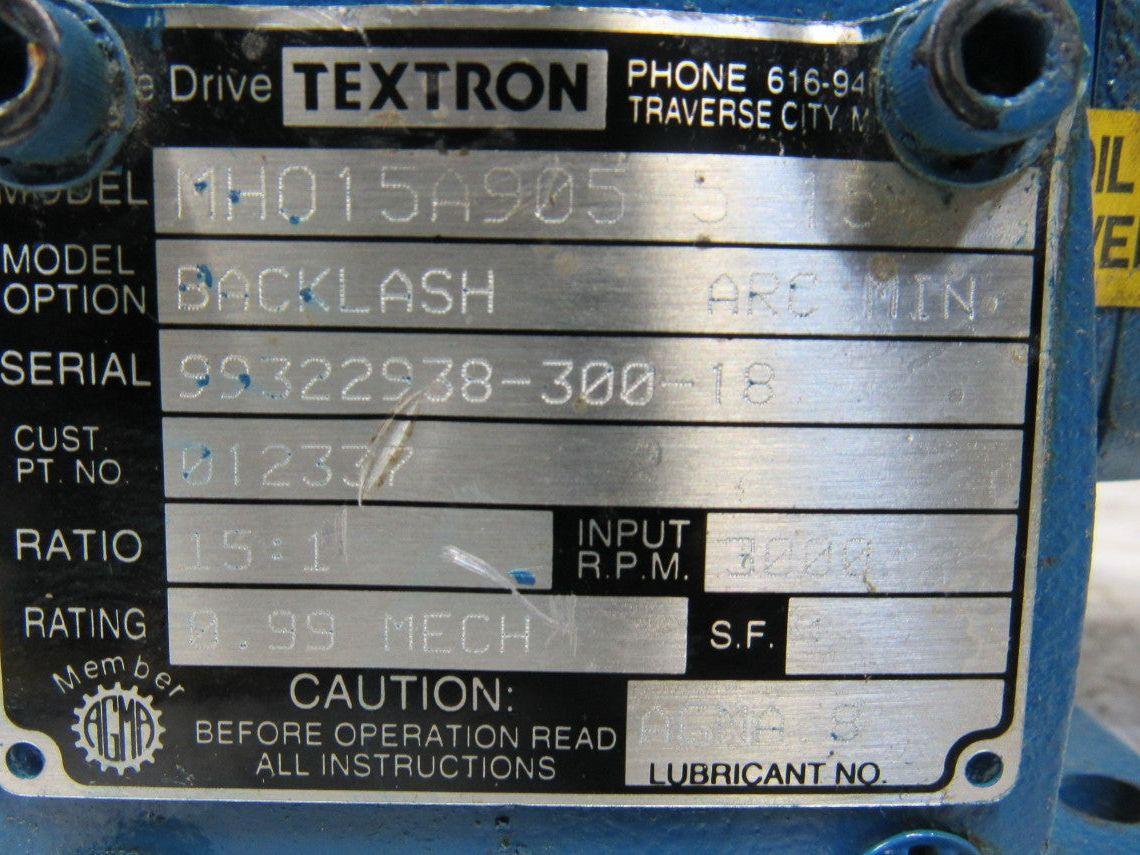 Cone Drive Backlash Option 15:1 Ratio .99Hp 3000RPM Inline RH Dual Output Gear