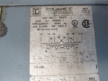 Square D 5S67F 440V Pri 110/240V Sec 1Ph 5kVa 50/60Hz Transformer