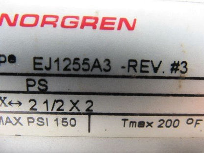 Norgren EJ1255A3 Rev 3 Pneumatic Air Cylinder 2-1/2" Bore 2" Stroke 150PSI