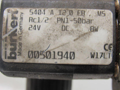 Burkert 00501940 Pneumatic Flow Control Solenoid Valve Assembly 24VDC Coil