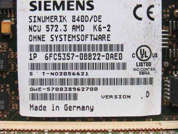 Siemens 6FC5357-0BB22-0AE0 Sinumerik 840D/DE NCU572.3  AMD K6-2 Module Card
