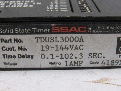 SSAC TDUSL3000A 19-144VAC 0.1-102.3 Second Solid State Timer