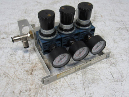 Rexroth Mecman 5350221010 6 Bar Air Pressure Regulator 3 Way Manifold Assembly