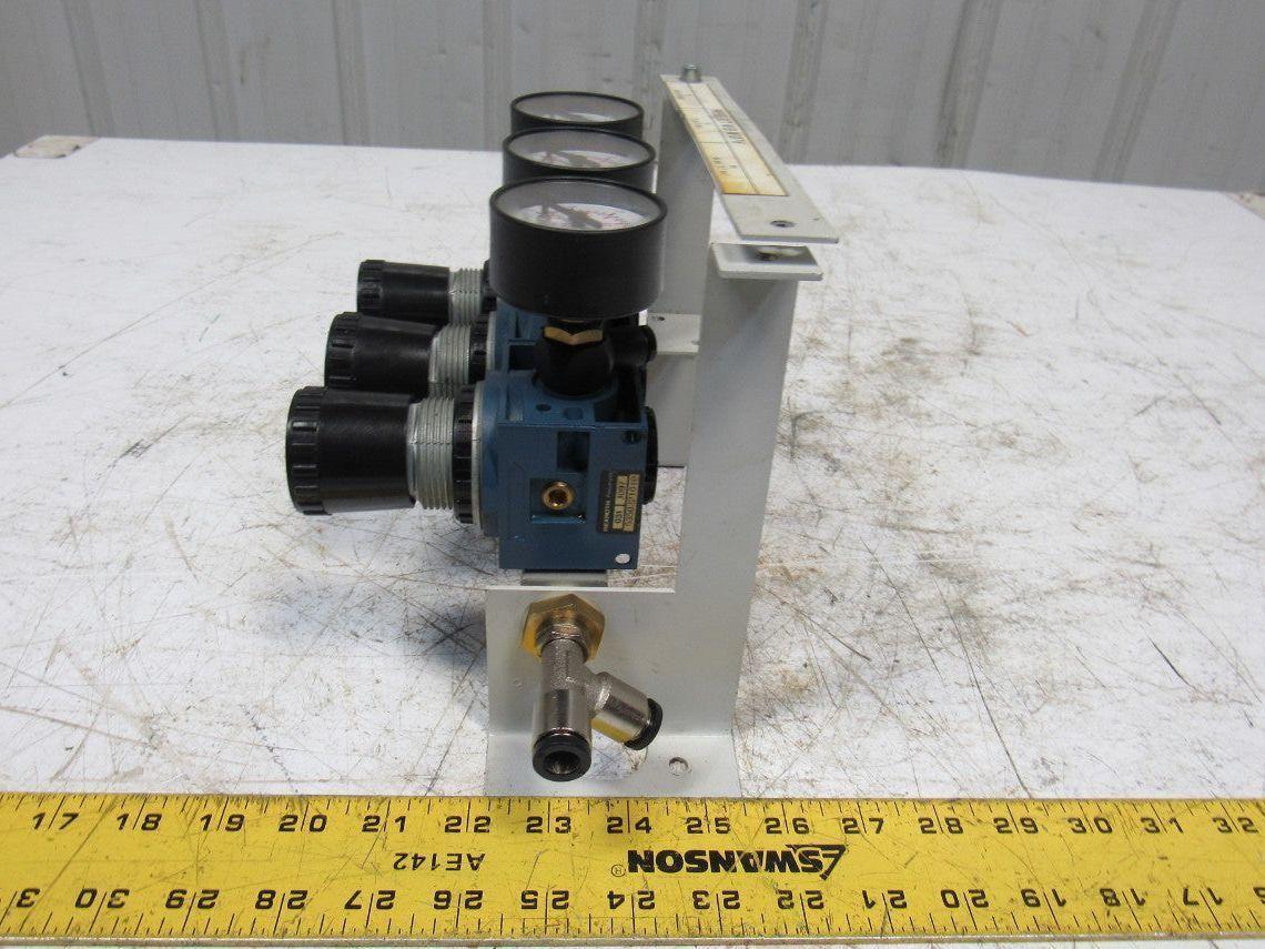 Rexroth Mecman 5350221010 6 Bar Air Pressure Regulator 3 Way Manifold Assembly