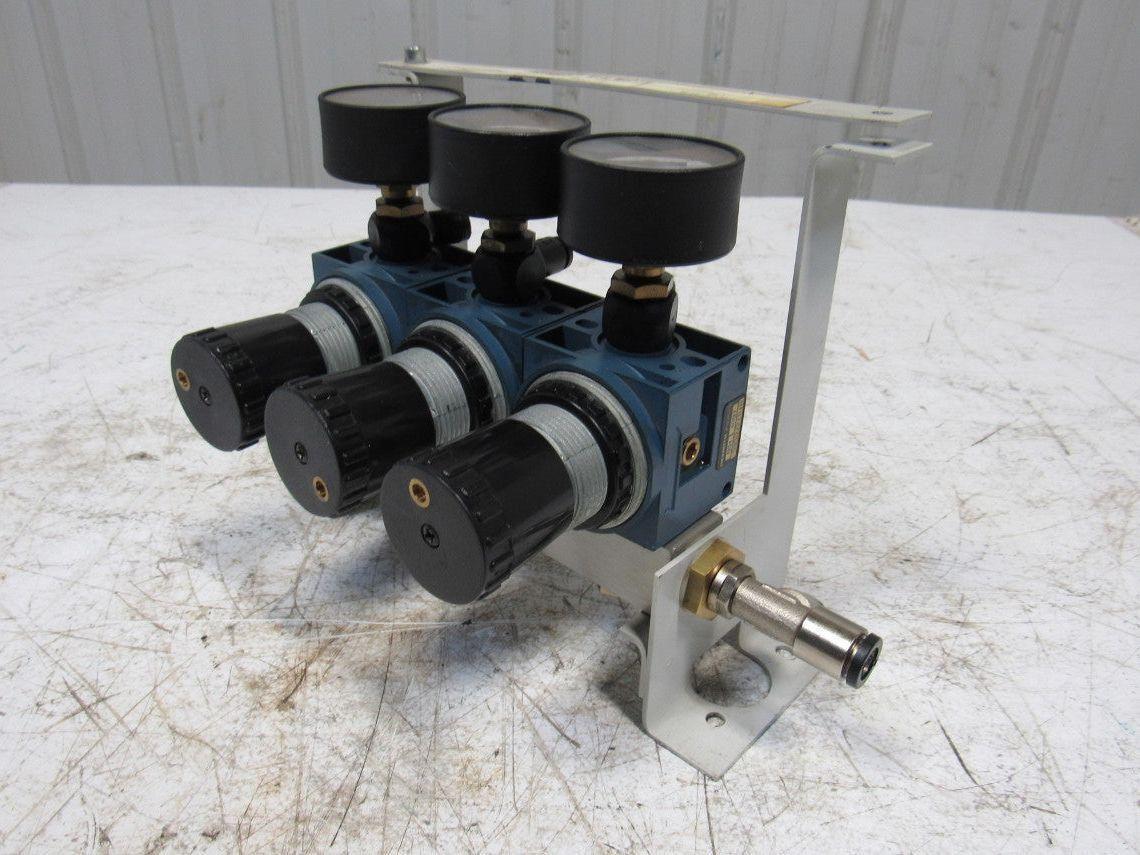 Rexroth Mecman 5350221010 6 Bar Air Pressure Regulator 3 Way Manifold Assembly