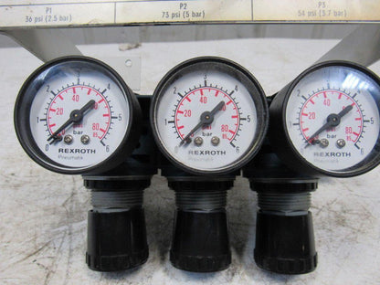 Rexroth Mecman 5350221010 6 Bar Air Pressure Regulator 3 Way Manifold Assembly