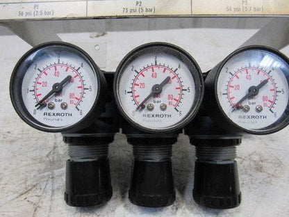 Rexroth Mecman 5350221010 6 Bar Air Pressure Regulator 3 Way Manifold Assembly
