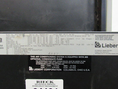 Liebert BU071WAA Liebert Upflow liquid Cooled AC 460v 3Ph
