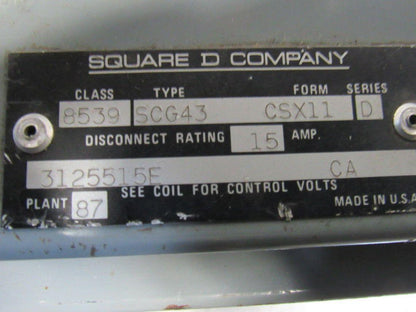Square D 8539 SCG43 15A NEMA Size 1 Starter Disconnect Combo