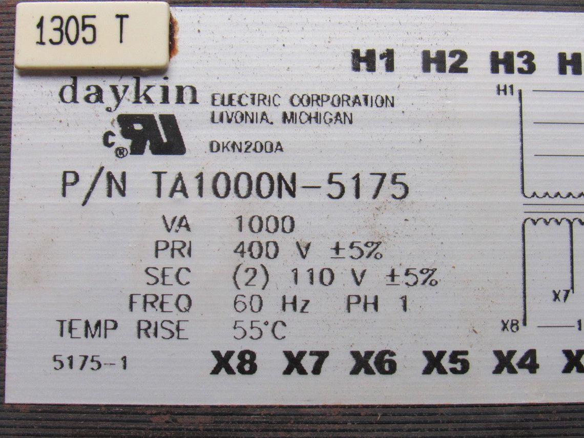 Daykin TA100N-5175 1000VA PRI: 230/460V SEC: 110/220 1PH Transformer