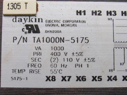 Daykin TA100N-5175 1000VA PRI: 230/460V SEC: 110/220 1PH Transformer