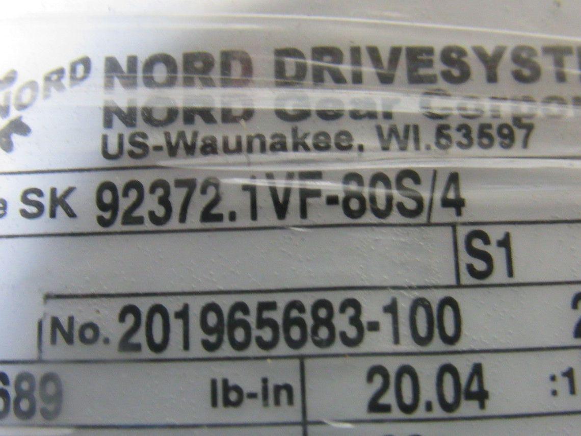 Nord SK80S/4 20:1 Ratio 84RPM 0.63kW 265/480V 50/60Hz RH Output Gear Motor