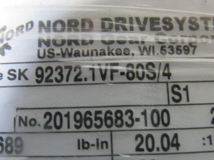 Nord SK80S/4 20:1 Ratio 84RPM 0.63kW 265/480V 50/60Hz RH Output Gear Motor