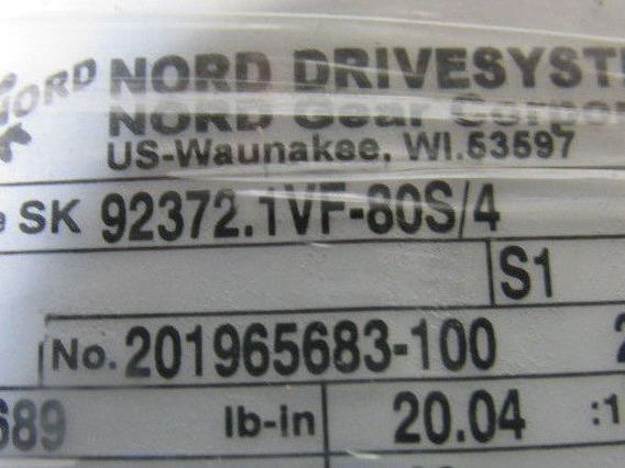 Nord SK80S/4 20:1 Ratio 84RPM 0.63kW 265/480V 50/60Hz RH Output Gear Motor