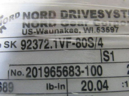 Nord SK80S/4 20:1 Ratio 84RPM 0.63kW 265/480V 50/60Hz RH Output Gear Motor