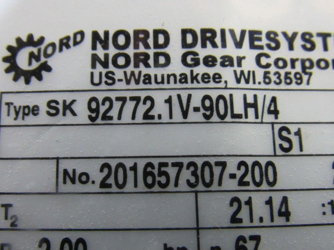 Nord SK 92772.1V-90LH/4 21.14:1 Ratio 81.5RPM 265/460V 50/60Hz LH Gear Motor
