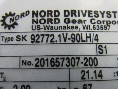 Nord SK 92772.1V-90LH/4 21.14:1 Ratio 81.5RPM 265/460V 50/60Hz LH Gear Motor