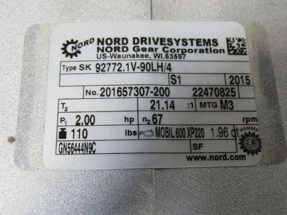 Nord SK 92772.1V-90LH/4 21.14:1 Ratio 81.5RPM 265/460V 50/60Hz LH Gear Motor