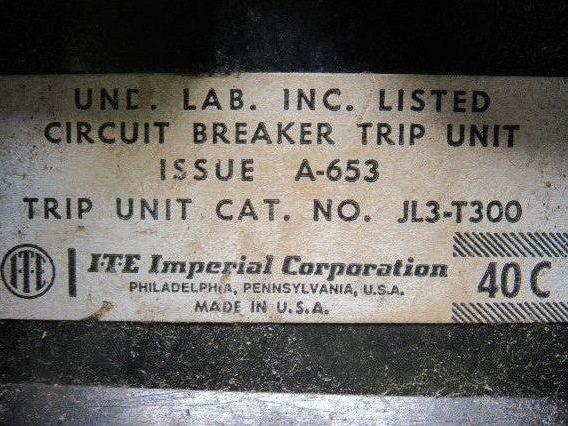 ITE JL3-T300 300A Circuit Breaker 600V 3 Pole