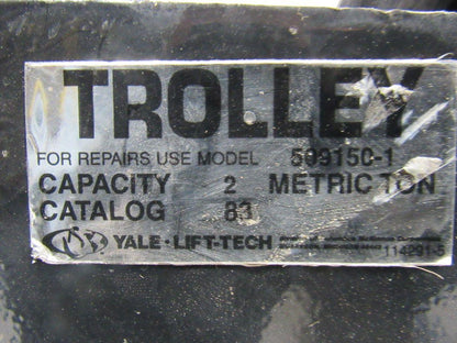 Yale 509150-1 2 Ton Hoist Chain Geared Beam Trolley 40A 600V Pickup Collector