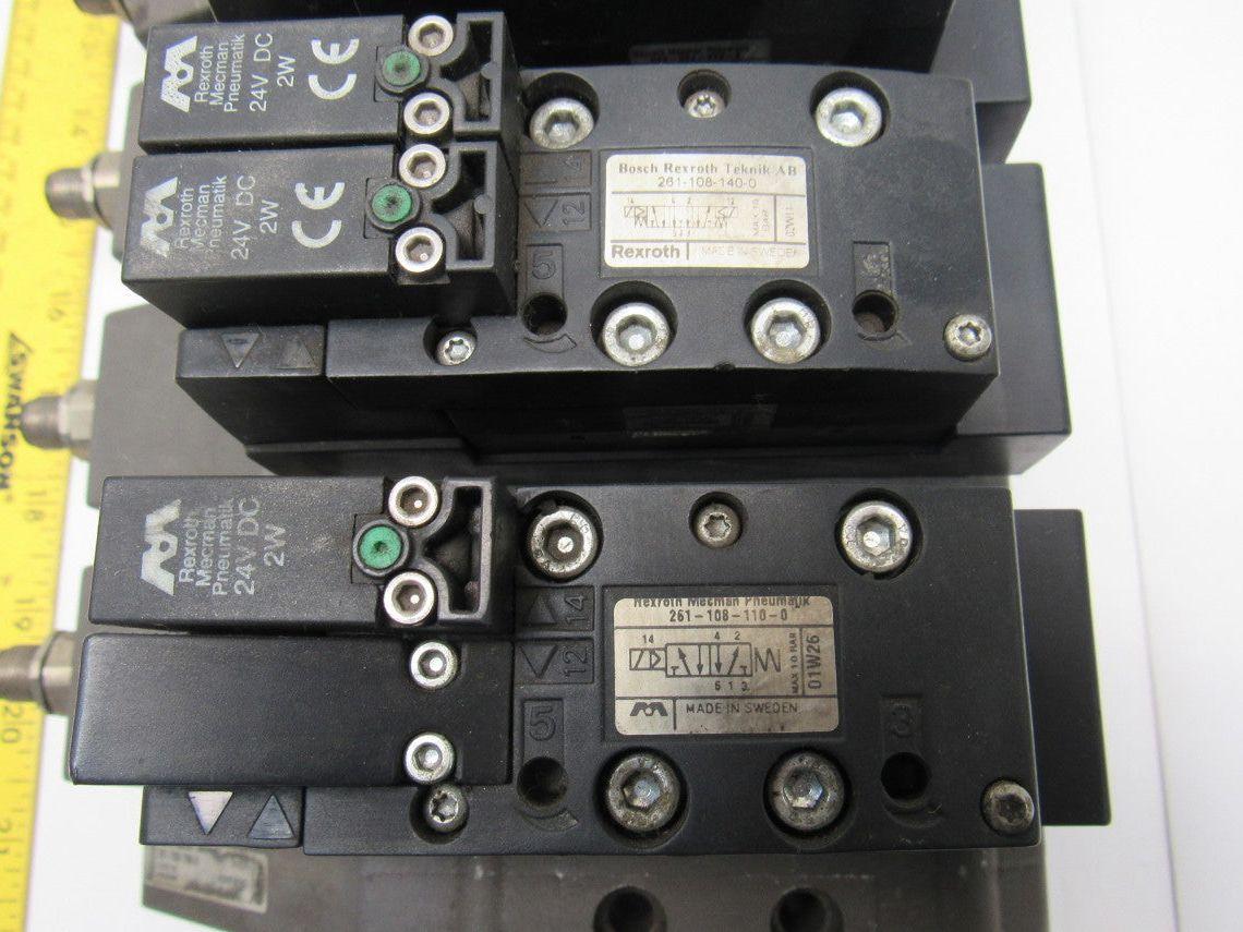Bosch Rexroth 261-108-...110/140/120 Pneumatic Solenoid Valves W/Manifold