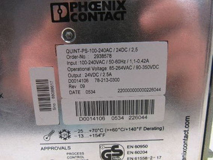 Phoenix Contact Quint-PS-100-240AC-24DC/2.55 Power Supply 24VDC/2.5A