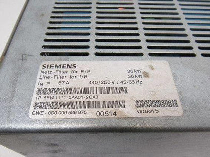 Siemens 6SN 1111-0AA01-2CA0 36KW Line Filter 67A 4440/250V / 45-65Hz