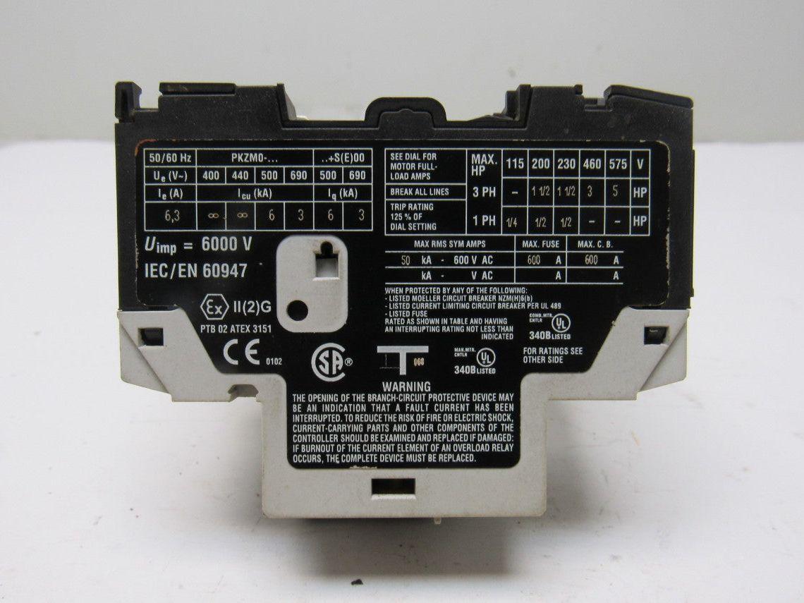 Moeller PKZMO-6.3-T Manual Motor Protector