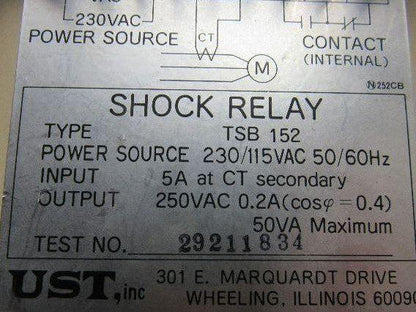 Tsubaki TSB 152 Shock Relay 230/115VAC 50/60HZ 50VA
