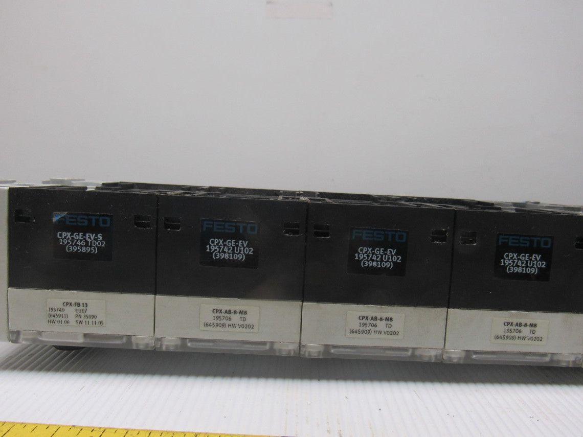 Festo (1) CPX-FB13 (3) CPX-AB-8-M8 (3) VMPA1-FB-EMS-8  Pneumatic Valve Bank
