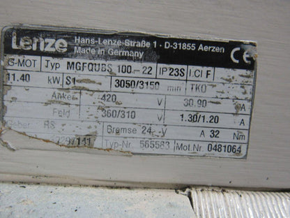 Lenze GST09-2N VBR 1F 14:1 RPM 420V DC 11.40kW Gear Reducer Motor Package