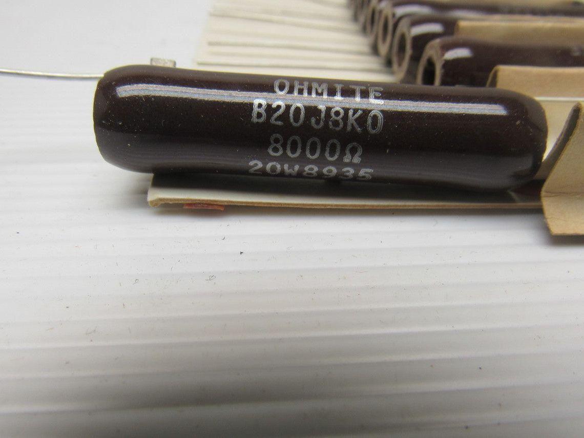 Ohmite B20J8K0 8K Ohm 20 Watt, Wirewound Ceramic Power Resistor 20W Lot of 25