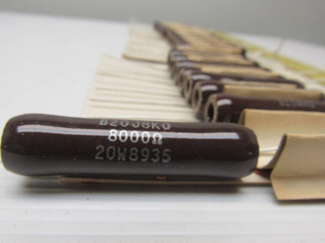 Ohmite B20J8K0 8K Ohm 20 Watt, Wirewound Ceramic Power Resistor 20W Lot of 25
