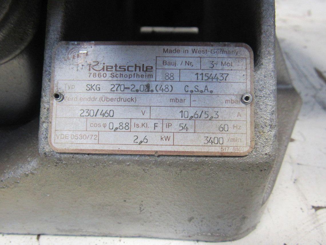 Werie Rietschle SKG 270-2.02 Regenerative Vacuum Blower 230/460V 2.6Kw