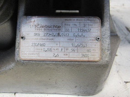 Werie Rietschle SKG 270-2.02 Regenerative Vacuum Blower 230/460V 2.6Kw
