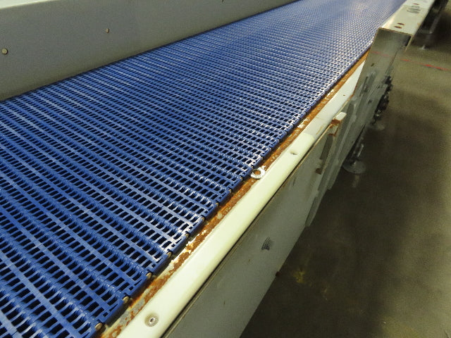 178" to 253" Center Drive Slide Bed Conveyor 18" Plastic Chain Belt 130FPM 3Ph
