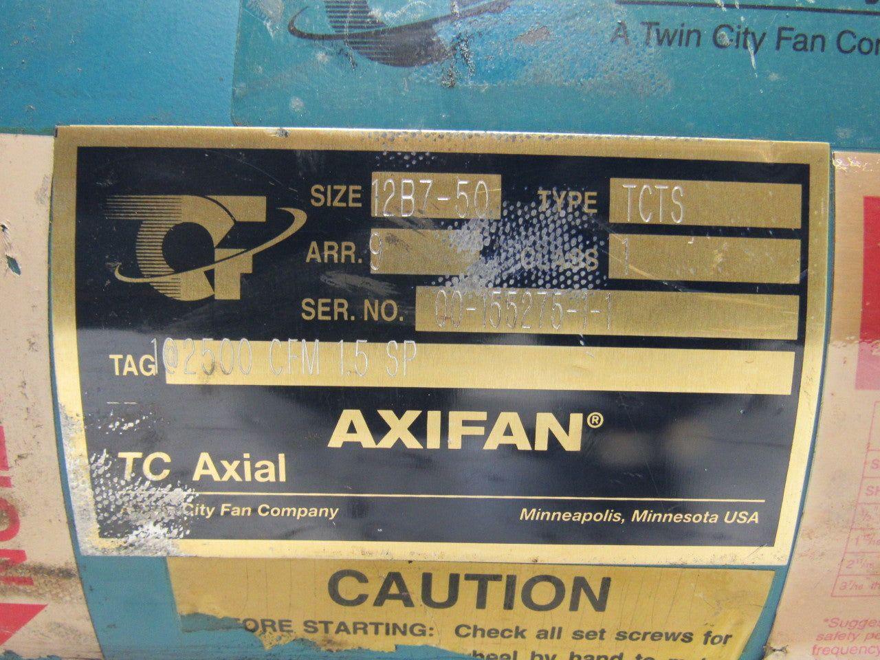 Twin City 12B7-50 Type TCTS AXIFAN 12" Tube Axial 3HP 2500CFM 208-230/460V 3PH
