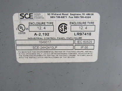 SCE 24H2410LP 24"x24"x10" Wall Mount Electrical JIC Enclosure w/Backplate